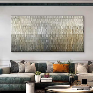 Grande œuvre d'art texturée beige peinte à la main, décoration murale abstraite minimaliste sur toile, nature morte, décoration intérieure suspendue en bois - Product Image 1