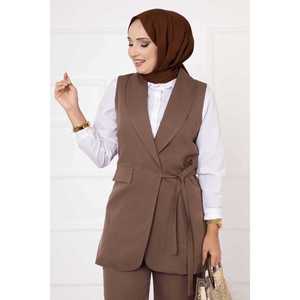 Conjunto de Chaleco con Lazos Laterales para Oficina, Estilo Casual Diario, Top de Crepé con Estampado, Cuello con Lazo, Decoración de Encaje, Talla XL para Verano - Product Image 2