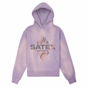 Sudadera Unisex de Gran Tamaño, Estilo Vintage, de Algodón, con Cierre, Degradado, Lavado Ácido, Bordado en Relieve y Apliques - Product Image 1