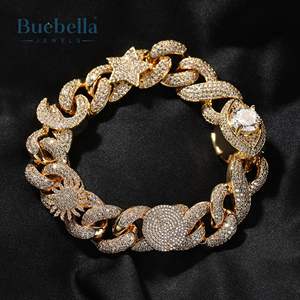 Hot Sale 16mm 18K Gold and 925 Silver Plated Iced Devil Eye Various Planets <b>Cuban</b> <b>Bracelet</b> for <b>Men</b> - Product Image 1