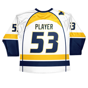 OEM personalizado de alta calidad de hockey sobre hielo Jerseys de ventilador de impresión por sublimación y aparejos personalizados de sarga nombre y número - Product Image 4