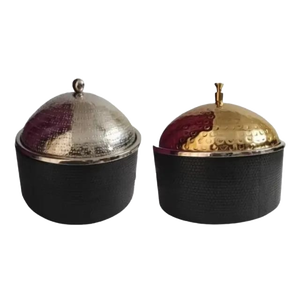 2024 Premium nouveau Design luxe nacre incrustation en bois acier inoxydable chauffe-aliments marmite servant des casseroles bols en métal - Product Image 1