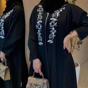 Elegant Premium Silk Fabric Handmade <b>Crystal</b> Long Sleeve Anti-Wrinkle Dubai Style Abaya for Luxury Muslim Wear - Product Image 1