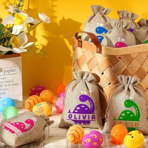 Personalized Large Capacity Rabbit-Eared Dinosaur <b>Drawstring</b> Gift Bag Cute Cartoon Easter Hunting Party Favors for Boys Girls - Product Image 4
