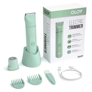 Recortadora de vello corporal eléctrica con carga USB para mujer, cabezales de cuchillas de cerámica reemplazables, recortadora de bikini, afeitadora facial, base de carga USB - Product Image 1