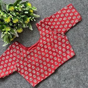 Artriddhs Summer Cotton Vintage Indian Blouse Ajrakh Print Boat Neck <b>Half</b> <b>Sleeve</b> Plaid Pattern Plus Size Women's <b>Shirt</b> - Product Image 1