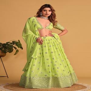 Último diseñador Georgette Zari Bordado Secuencia Trabajo Lehenga Choli Por FabZone - Product Image 4