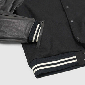 Venta al por mayor logotipo personalizado bordado béisbol prendas de vestir mangas de cuero liso Streetwear Letterman CollegeBaseballjacket para los hombres - Product Image 4