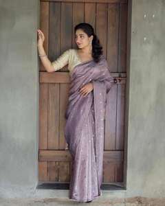 Twill Net Thread & Sequence Work <b>Saree</b> And Mono Banglori Silk Un- Stitched <b>Blouse</b> With Fancy Lace &Thread & Sequence Work - Product Image 6