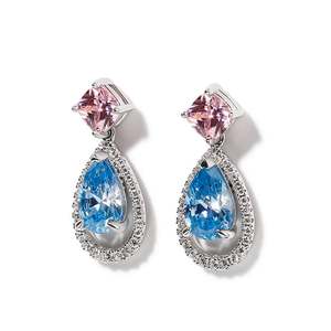 Jeulia Teardrop Sparkling Aquamarine Halo Pear Cut Sterling <b>Silver</b> <b>Drop</b> <b>Earrings</b> for Party - Product Image 2