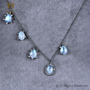 Natural Rainbow Moon Gemstone <b>Necklace</b> Solid 925 <b>Silver</b> <b>Necklace</b> Pave <b>Diamond</b> Jewelry New <b>Necklace</b> Unisex Jewelry - Product Image 2