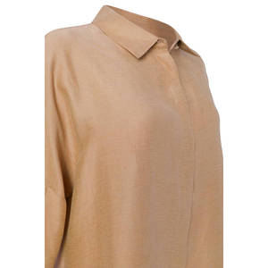 Blusa de Lino Asimétrica Beige para Mujer, Camisa Larga de Punto Bordada, Corte Holgado para Primavera y Otoño, Estilo Casual de Negocios - Product Image 2
