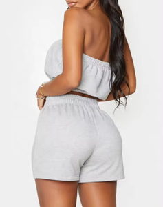 Women's Distressed Acid Wash Sweatsuit French Terry <b>Patch</b> Applique Embroidered Cropped Shirt Shorts Short Manufacturer's - Product Image 2