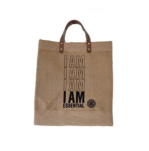 Sac à provisions en jute imprimé de logo personnalisé écologique de haute qualité avec poignée en cuir fermeture à glissière cadeau d'affaires de taille moyenne - Product Image 2