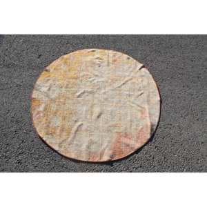 พรมขนสัตว์ปะเย็บสีเบจ4x4ft วินเทจคลาสสิกสี่เหลี่ยมทำด้วยมือโพลีเอสเตอร์น้ำยางโพลีเอสเตอร์สำหรับตกแต่งห้องโถงห้อง - Product Image 3