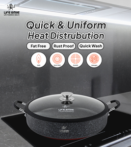Casserole peu profonde en granit de qualité supérieure avec couvercle en verre et bord en silicone - Product Image 5