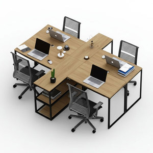 HBMN022 Minimalist Contemporary Cluster <b>Desk</b> for 4 Melamine Computer <b>Work</b> <b>Desk</b> with Shelving Office Furniture - Product Image 1