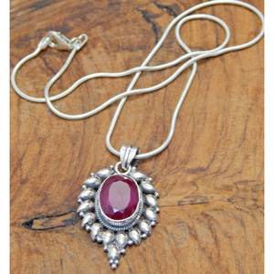 Colgante de Plata de Ley 925 facetado de rubí natural con cadena de serpiente, joyería de platino para mujeres y niñas, regalo de boda perfecto - Product Image 5