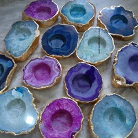 Support de bougie chauffe-plat fait main en agate blanche, pierre précieuse, étanche, avec garniture dorée et cristaux, pour décoration de mariage et d'intérieur