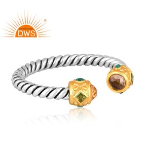 Hot Selling Sterling Silver Natural Green Onyx, Peridot & <b>Citrine</b> Gemstone Cuff Bangle Custom Jewelry Manufacturer - Product Image 2