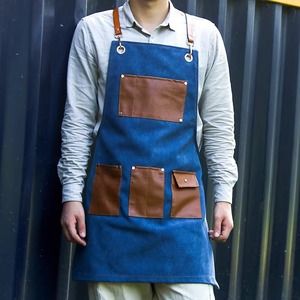 Delantal de cuero para hombre, delantal de trabajo resistente para barbacoa, Chef, soldadura, carnicero, barbería, delantal de herramientas de cocina ajustable - Product Image 2