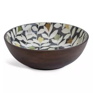 Ensaladera de madera decorativa de esmalte hecha a mano al precio más barato, cuenco de madera de mango de diseño impreso personalizable para uso multiusos - Product Image 4