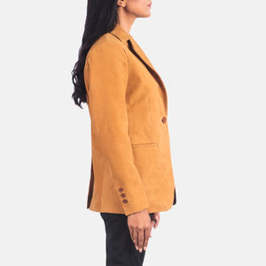 Venta al por mayor de gamuza chaquetas de las mujeres de alta calidad de cuero genuino marrón Nubuck Blazer logotipo personalizado colores OEM cierre de un solo botón - Product Image 3