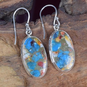 Pendientes de piedras preciosas turquesas para mujer y niña, Pendientes colgantes de ostra 925, pendientes de plata de ley sólida para joyería estampada 925 - Product Image 3