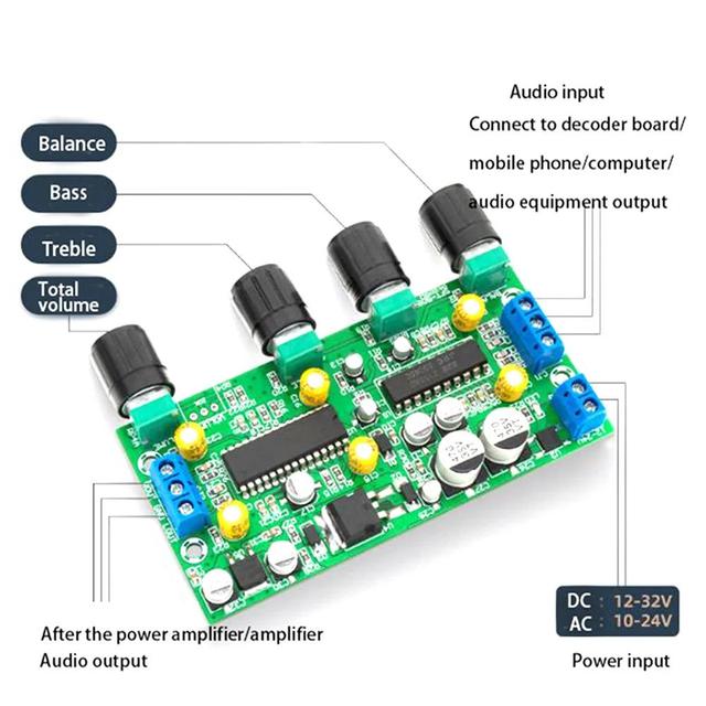BBE2150 UPC1892T Amplifier Audio Preamplifier Tone Board Balance Treble Bass Preamp with Volume Control EQ Pre-amplifier Pre amp