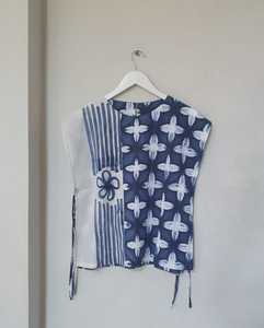 Combinaison sans manches pour bébés filles, fermeture éclair sur le devant, patchwork floral rayé, body d'été pour tout-petits, vêtements de vacances, chemisier peint Shibori - Product Image 1