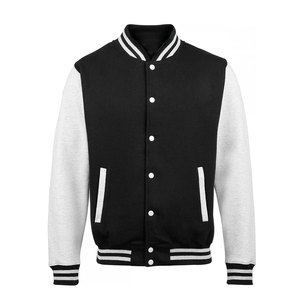 Chaquetas Varsity Clásicas Premium para Hombre, Personalizadas MARUF MFG CO, con Botones a Presión, Estilo Vintage, con Letras, Cuello Alto de Lana, en Blanco y Negro - Product Image 1