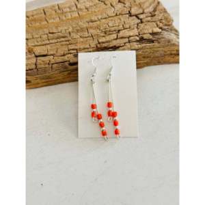 Navajo Handmade Orange <b>Opal</b> (Man-Made) & Sterling Silver Drop Dangle <b>Earrings</b> - Product Image 1