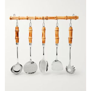 Elegante juego de servidor de pasta con mango de bambú, cabeza de acero inoxidable, cubiertos pulidos, cuchara, tornero sólido para servir elegante - Product Image 1