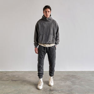 À la mode rétro bouton sweat à capuche survêtement conception personnalisée coton lourd surdimensionné en détresse Vintage survêtement acide lavé ensembles à capuche - Product Image 5