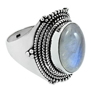 มูนสโตนสีรุ้งธรรมชาติ 925 เงินสเตอร์ลิงรูปไข่แหวนเครื่องประดับแฮนด์เมดขายส่งราคาโรงงานซัพพลายเออร์ผลิตในอินเดีย - Product Image 1