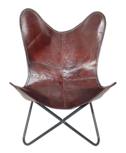 Silla de eslinga de mariposa de cuero Vintage Premium con reposapiés cómodo Marco de hierro recubierto de polvo para ocio de dormitorio - Product Image 2