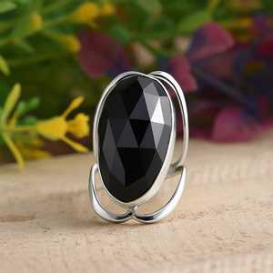 Oversized <b>Black</b> Onyx <b>Ring</b> 16x31mm Faceted Gemstone Bold Statement <b>Ring</b> In 18K Gold Plated Sterling <b>Silver</b> - Product Image 2