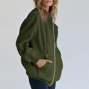 Sweat à capuche oversize tendance pour femme, streetwear d'hiver, fermeture éclair, haute qualité, vente en gros, respirant - Product Image 3