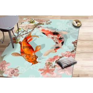 Tapis japonais à motif de poissons Koi, Tapis Koi, Tapis abstrait, Tapis animaliers, Tapis décoratif, Tapis en chenille - Product Image 3