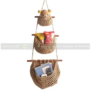 Wholesale Handmade Wall Basket Decor For Home Hanging Storage Basket With Long Durable Rope From Vietnam Supplier