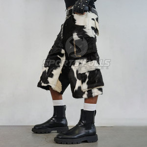 Custom <b>Tailored</b> Casual Canvas Hair-on Hide <b>Men's</b> <b>Shorts</b> with Contrast Stitch and Lining - Product Image 2