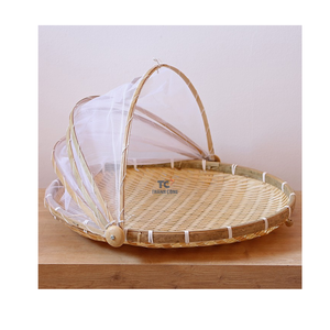 Vietnam fait à la main rond plat couverture bambou nourriture couverture Vintage couleur naturelle bambou nourriture couverture nourriture dôme - Product Image 1