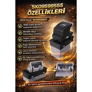 Interrupteur de vitre simple compatible OEM Volkswagen pour Golf 6/Jetta, matériau ABS, état neuf, porte passager - Product Image 5