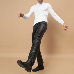 Top Qualité Nouveau Empilé Hommes Téléphone Poches Cargo Pantalon En Cuir Rouge Couleur Style Véritable Peau De Vache Plus La Taille Jeans Décontractés - Product Image 2