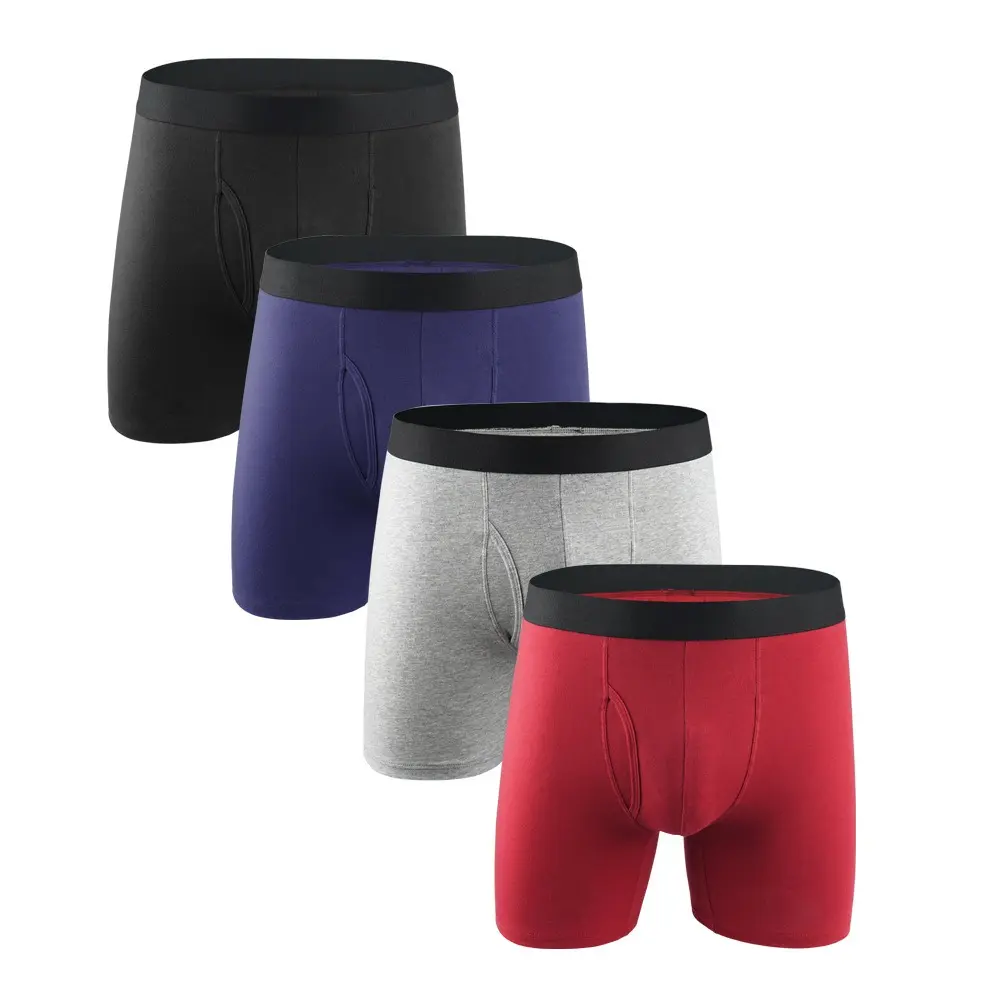 Cuecas boxer com sentimentos naturais, roupa íntima masculina de algodão macio, roupa íntima longa com pernas abertas