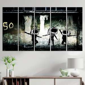 ภาพพิมพ์บนกระจกนิรภัยลาย Banksy Dancing TV สำหรับตกแต่งผนัง ชุด 5 ชิ้น - Product Image 1