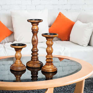 Lot de 3 porte-bougies chauffe-plat en bois rustiques pour la décoration intérieure pour les vacances de Noël et la pendaison de crémaillère, un cadeau réfléchi pour elle - Product Image 1