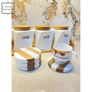 Trending Best Quality <b>Ceramic</b> Round Wood Marble <b>Coaster</b> Classic Style for Drinks Trendy Marble Combined Wooden <b>Coaster</b> - Product Image 3