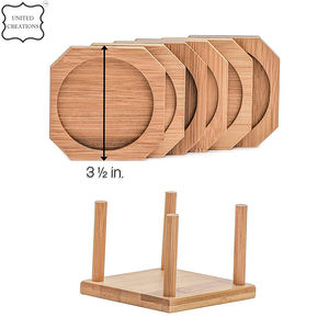 Sous-verres en bambou personnalisés écologiques Tapis de boisson en bois de style classique avec plateau pour tasse en verre Sous-verres vierges - Product Image 2