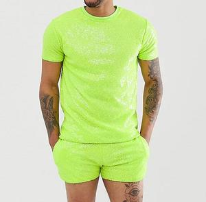 Breathable Cotton <b>Purple</b> Color Velour <b>T</b> <b>Shirt</b> Short Set Half Sleeve O Neck <b>Shirt</b> With Matching Short Sweat Suit <b>Man</b> Joggers Set - Product Image 2